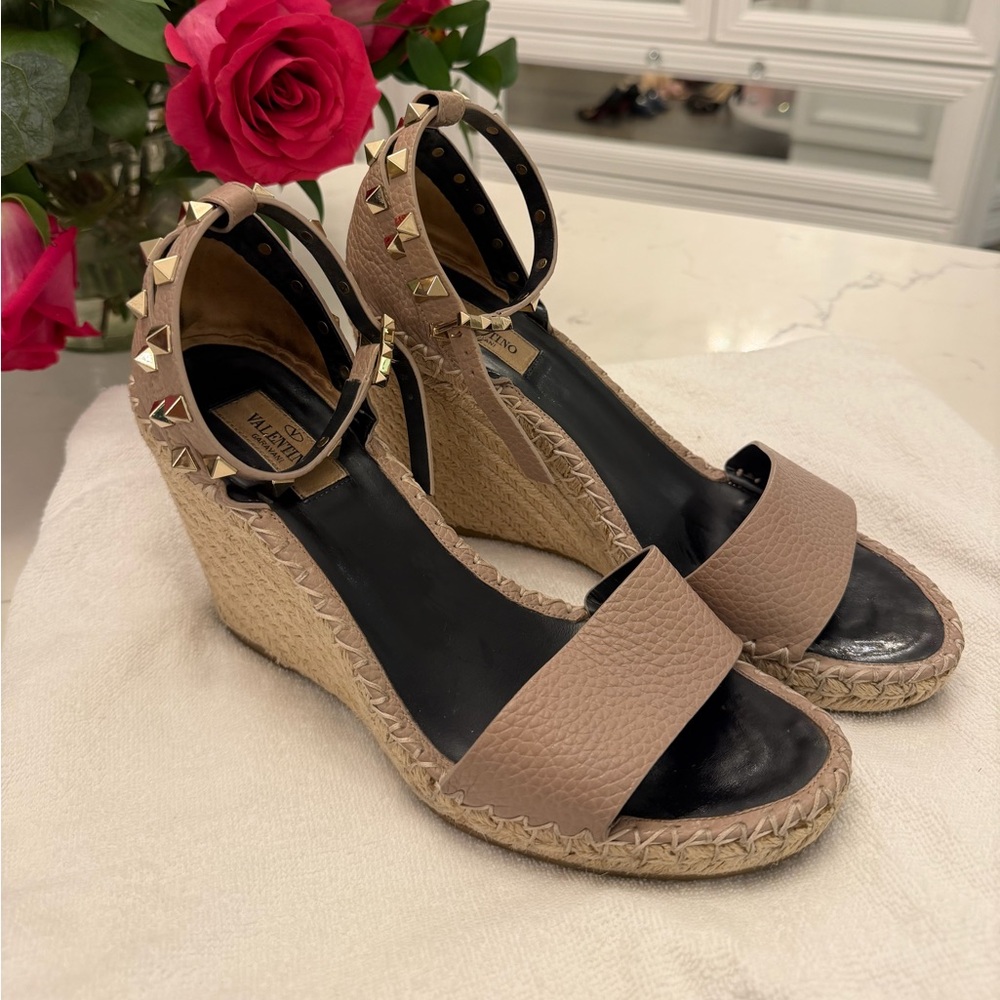 Valentino Natural Tan Espadrille Wedges